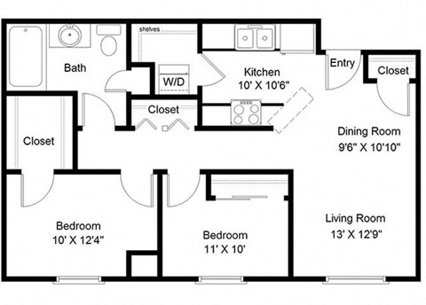 2 Bedroom Floor Plan at The Villages at Essex Park, Rochester Minnesota